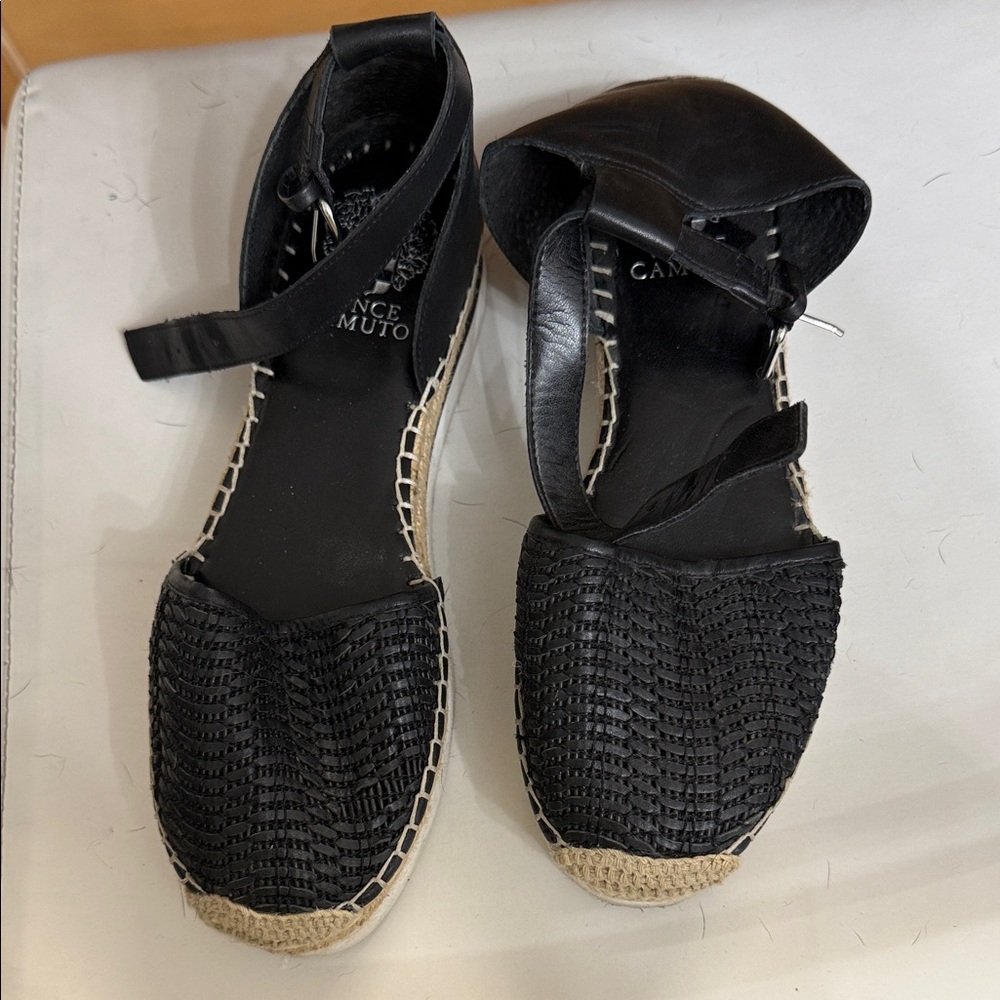 Vince Camuto Black and Tan Espadrille Flats
